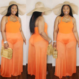 Solid Mesh Splice Lace-Up Halter Jumpsuit CH-8166