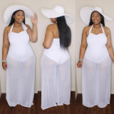 Solid Mesh Splice Lace-Up Halter Jumpsuit CH-8166