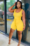Plus Size Solid Sleeveless Sashes Romper HM-6616