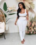 Solid Ribbed Tank Top And Pants Two Piece Sets FNN-8671