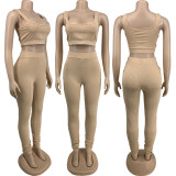 Solid Ribbed Tank Top And Pants Two Piece Sets FNN-8671