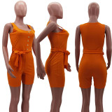 Plus Size Solid Sleeveless Sashes Romper HM-6616