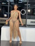 Sexy Tassel Crochet Backless One-Piece Beachwear ZSD-0224