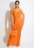 Sexy Knit Tassel Hollow Out Sling Maxi Dress ZSD-0227