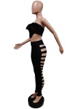 Feather Patchwork Hole Two Piece Pants Sets MEM-88434