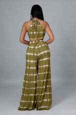 Sexy Printed Irregular Top Wide Leg Pants 2 Piece Sets XMY-9353