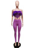 Feather Patchwork Hole Two Piece Pants Sets MEM-88434