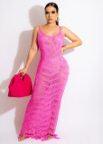 Sexy Knit Tassel Hollow Out Sling Maxi Dress ZSD-0227