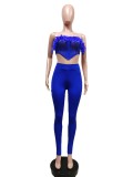 Feather Patchwork Hole Two Piece Pants Sets MEM-88434