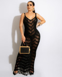 Sexy Knit Tassel Hollow Out Sling Maxi Dress ZSD-0227
