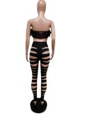 Feather Patchwork Hole Two Piece Pants Sets MEM-88434
