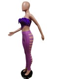 Feather Patchwork Hole Two Piece Pants Sets MEM-88434