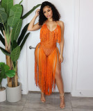 Sexy Tassel Crochet Backless One-Piece Beachwear ZSD-0224