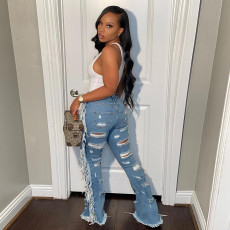Denim Ripped Hole Tassel Jeans Pants SH-390313
