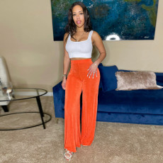Solid High Waist Wide Leg Pants SH-390315
