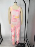 Tie Dye Print Tank Tops Stacked  Pants 2 Piece Sets XMY-9254