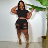 Solid Hole Two Piece Shorts Sets YNSF-1820