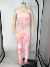 Tie Dye Print Tank Tops Stacked  Pants 2 Piece Sets XMY-9254