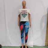 Casual Printed T Shirt And Pants 2 Piece Sets BN-9322