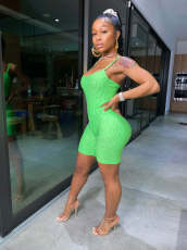 Shiny Sling Bodysuit+Shorts Two Piece Sets YD-8612