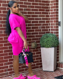 Solid V Neck Split T Shirt And Shorts Two Piece Sets YD-8597