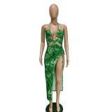 Sexy Printed Bodysuit+Split Skirt Two Piece Sets BN-9327
