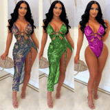 Sexy Printed Bodysuit+Split Skirt Two Piece Sets BN-9327