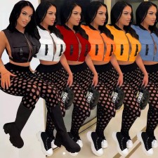 Sexy Sleeveless Buckle Top+Hole Pants 2 Piece Sets QSF-51062