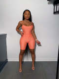 Shiny Sling Bodysuit+Shorts Two Piece Sets YD-8612
