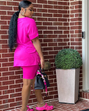 Solid V Neck Split T Shirt And Shorts Two Piece Sets YD-8597