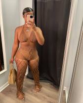 Sexy Fashion Hollow Perspective Fishing Net Hook Bra And Pants 2 Piece Set FSL-F009