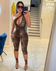 Leopard Print One Shoulder Calf-Length Jumpsuit WSM-5313