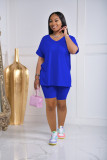 Solid V Neck Split T Shirt And Shorts Two Piece Sets YD-8597