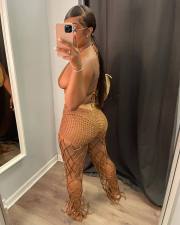 Sexy Fashion Hollow Perspective Fishing Net Hook Bra And Pants 2 Piece Set FSL-F009
