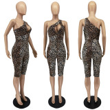 Leopard Print One Shoulder Calf-Length Jumpsuit WSM-5313