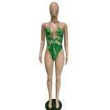 Sexy Printed Bodysuit+Split Skirt Two Piece Sets BN-9327