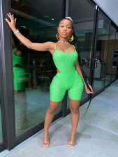 Shiny Sling Bodysuit+Shorts Two Piece Sets YD-8612