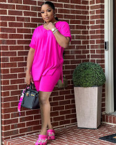 Solid V Neck Split T Shirt And Shorts Two Piece Sets YD-8597