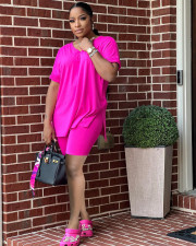 Solid V Neck Split T Shirt And Shorts Two Piece Sets YD-8597