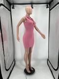 Solid Ribbed Sleeveless Zipper Slim Mini Dress YIM-257