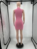 Solid Ribbed Sleeveless Zipper Slim Mini Dress YIM-257