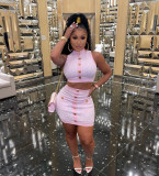 Elegant Patchwork Sleeveless Mini Skirt 2 Piece Sets MDF-5312