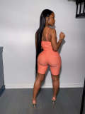 Shiny Sling Bodysuit+Shorts Two Piece Sets YD-8612