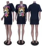 Casual Printed V Neck Hole Hip Hop T-Shirt MDF-5313