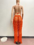 Sexy Tassel Crochet Hollow Out Two Piece Sets NYF-8115