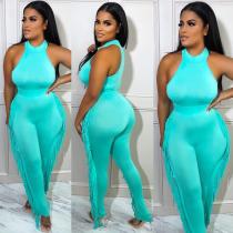 Solid Sleeveless Tassel Pants Two Piece Sets MOF-6696