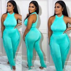 Solid Sleeveless Tassel Pants Two Piece Sets MOF-6696