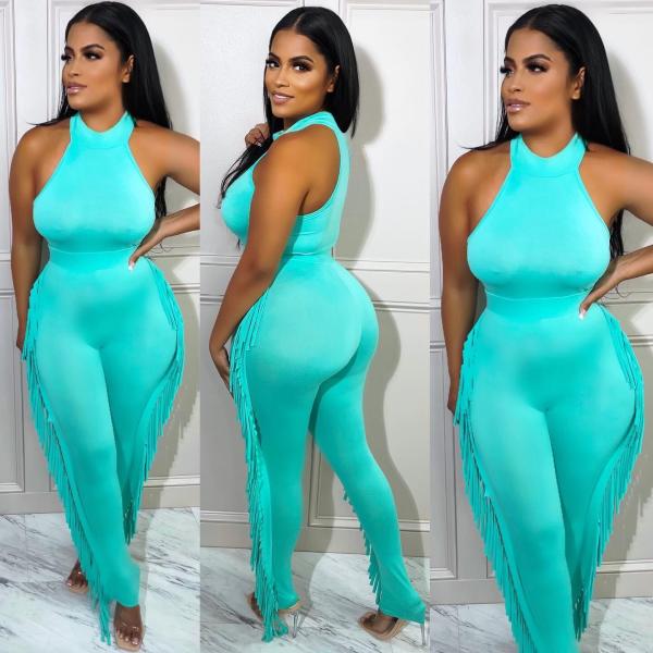 Solid Sleeveless Tassel Pants Two Piece Sets MOF-6696