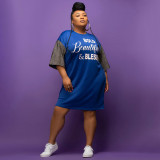 Plus Size Letter Print Patchwork T-Shirt Dress NNWF-7485