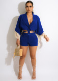 Casual Tassel Batwing Sleeve Two Piece Shorts Sets MEM-88437